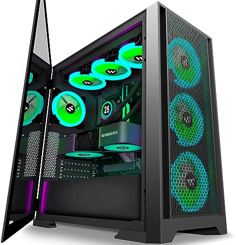 KEDIERS PC Gehäuse - Vorinstallierte 7 PWM ARGB lüfter, E-ATX Tower Gehäuse aus gehärtetem Glas, Schwarz, C710