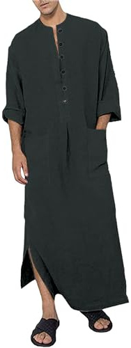 YAOHUOLE Hommes Coton Lin Caftan Robes Musulmanes pour Homme Men Casual Kaftan Thobe