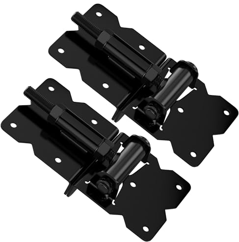 SKYSEN Lot de 2 Charniere Porte de Jardin Charnière à Fermeture Automatique pour Clôtures en Bois Charnières de Portes Noir de Portail Réglable Charniere Porte Lourde pour Clôtures en Vinyle/Métal