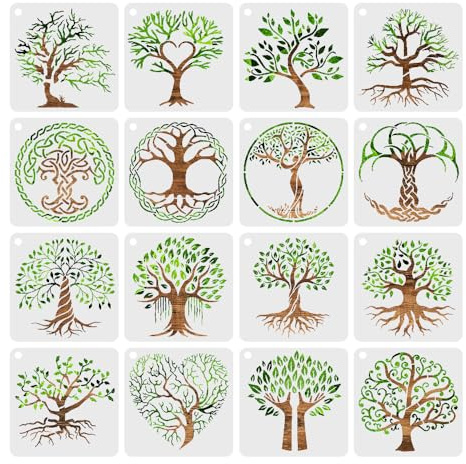 HLIWS Plantilla de árbol-16 Piezas plantillas de árbol reutilizables,Plantillas de Dibujo,para pintar sobre lienzo, scrapbooking, muebles y paredes