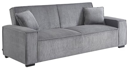sweeek - Canapé Convertible 3 Places Gris Clair Velours côtelé L 231 x P 96.5 x H 80cm