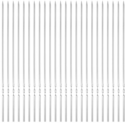 QUARKZMAN 24 piezas de Brochetas de Metal 35cm x 3.5mm x 0.9mm Palitos Planos de Acero Inoxidable Reutilizables para Barbacoa al Aire Libre Parrilla de Barbacoa para Carne, Camarones
