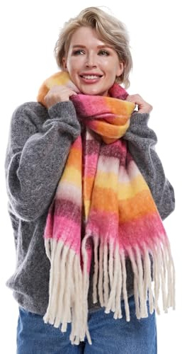 Style Slice Oversized Tartan Blanket Scarf, Pink Rainbow