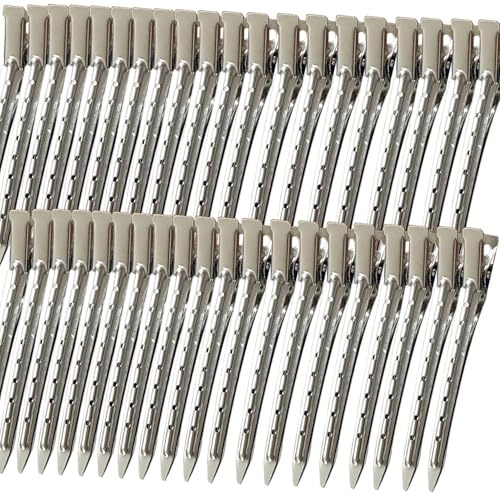 40 PCS 3.5 Inch Duck Billed Clips,Metal Alligator Curl Hair Clips with Holes for Styling, Coloring, Thick Hair Rollers, Salon Use,Alligator Clips for Women for Thick Hair & Thin Hair,Silver