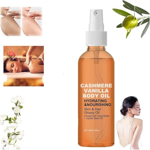 Vanilla Cashmere Body Oil,Cashmere Vanilla Body Massage Oil,Shea Butter with Jojoba and Radiance Oil,Cashmere Vanilla Body and Hair Oil,Moisturizing & Hydrating Body Oil,Firms and Softens Skin (1)