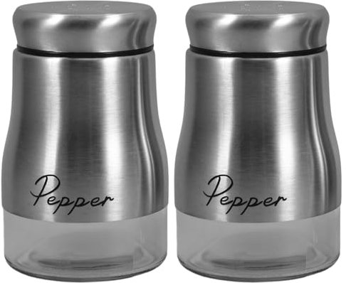 ULTECHNOVO 2 Pz set spargisale e saliera e pepiera bianca pacchetti cucina barattoli con etichette stagionatura bottiglia di spezie agitatore per condimento Acciaio inossidabile Silver