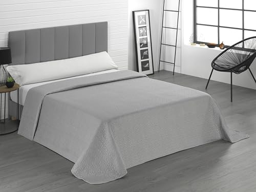 Donegal Collections Colcha Bouti Cama 105 - Colcha Cama 105/120 Lisa Acolchada y Reversible Plata - Colchas Cubrecama Primavera Verano Fresca, Acolchado Fino y Microfibra Extrasuave