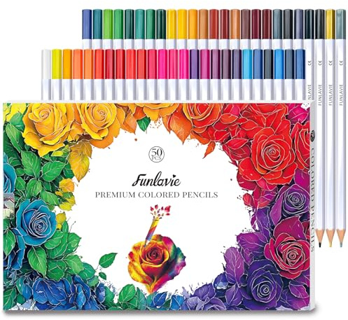 FUNLAVIE 50 Crayons de Couleur pour Livres de Coloriage Adultes, Huile et Mine Souple, pour le Dessin, le Coloriage Adulte et les Artistes, Idéal pour Débutants et Adultes,avec Taille-Crayon