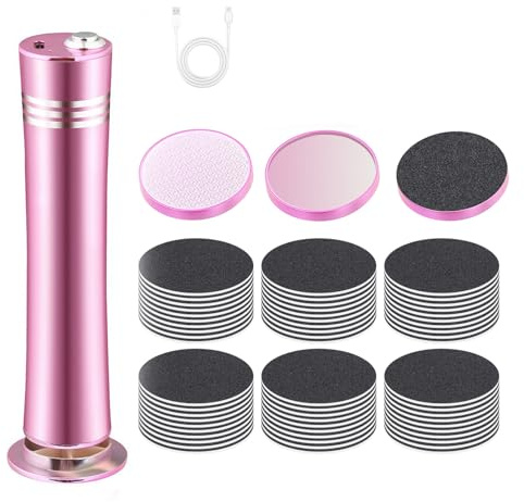 Pedicure Elettrico Professionale Piedi, Lima per Piedi Elettrica, Rimuovi Calli Piedi Elettrico Ricaricabile con 60 Cuscinetti di Ricambio per Pelle Dura da Talloni e Piante (Rosa)