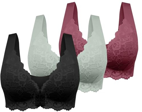 Uwdiohq Lot de 3 Soutiens-Gorge Confort sans Couture, Gorge avec Fermeture Avant sans Armature Confort Emboitant en Dentelle sous-vêtements
