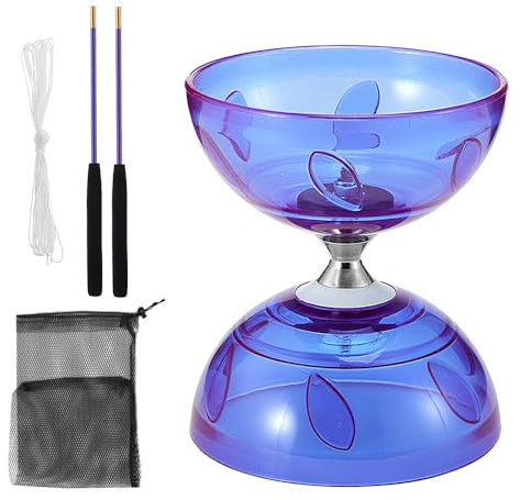 KBIBCK Jeu de diabolo, diabolo avec roulements à billes, diabolos qui brille dans le noir, jeu de jonglerie avec bâtons, corde et sac en filet pour professionnel, débutant Violet