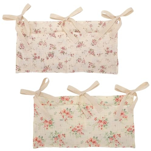 2 organizadores colgantes para cuna de bebé con diseño de pequeñas rosas y flores. Bolsillo de almacenamiento para guardería y cambiador. Guarda pañales, juguetes y ropa en la habitación del niño