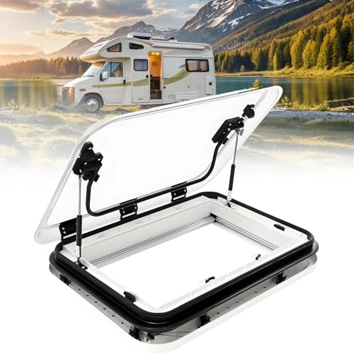 Ventana de Salida para Camping-Car,Ventana de Techo de Camper para Emergencia,Deslizante,Marco Aluminio/ABS,Acrílico U-V de Doble Capa,Persiana,Fácil Instalación para Caravanas(500*500mm)
