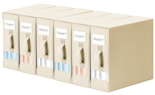 DIMJ Bed Sheet Organizers and Storage 6 Pack - Foldable Sheet Holder for Linen Bedding Storage Box for organization, Sheets Set Holder for Blanke, Towel (King & Queen Size), Beige