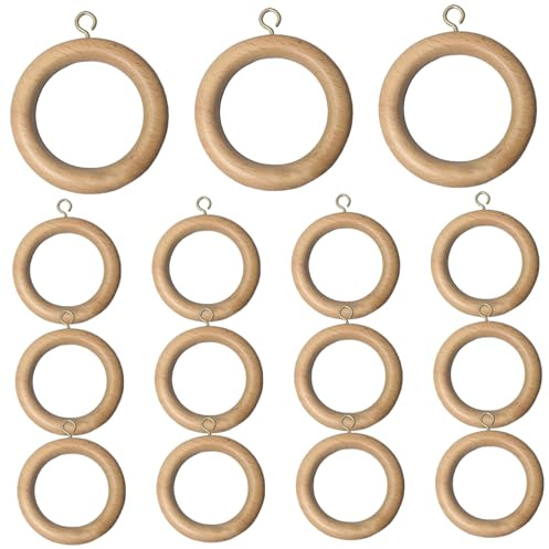 Anillos de Cortina de Madera, 15 Piezas de diámetro Exterior de 2, 4 Pulgadas, Anillos de Cortina de Madera con Ojales de Tornillo para decoración de Puertas de Postes de Ventanas y proyectos de