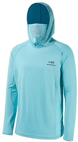 Bassdash UPF 50+ Herren T-Shirt Langarm Angelhemd mit Maske UV Schutz Neck Gaiter Hoodie mit Daumenloch