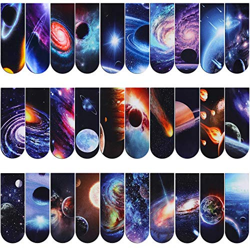 MWOOT 30 Pezzi Universo Galaxy Segnalibri Magnetici di Pagina,Pianeta Magnet Bookmark Set,Cielo Stellato Clip di Pagina per Studenti Scuola Ufficio Forniture di Lettura(2x6cm)