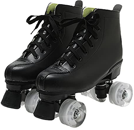 XVBVS Patines de Ruedas para Hombres y Mujeres, Zapatos de Patines de Ruedas de Cuero PU, Botas de Rodillos de Doble Fila para Interiores y Exteriores (Black,45)