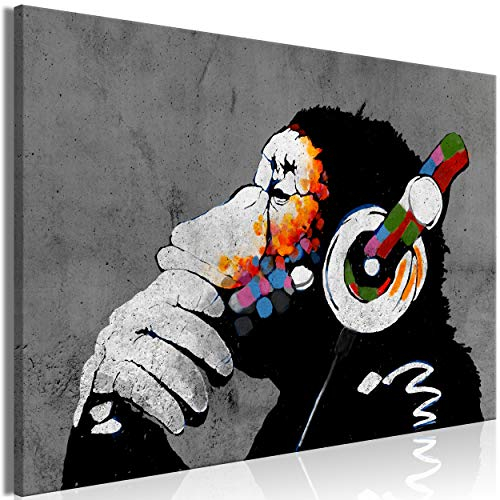 decomonkey Akustikbild Banksy Dj Afee 120x80 cm 1 Teilig Leinwand Modern Bilder Wandbilder XXL Schallschlucker Schallschutz Akustikdämmung Wandbild Deko Leise Gorilla Tiere Affe mit kopfhörer
