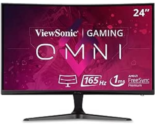 ViewSonic OMNI VX2418-C 24-inch 1080p 165Hz Curved Gaming Monitor, with 1ms Response Time, AMD FreeSync Premium, 1500R Curve, Integrated Speakers.