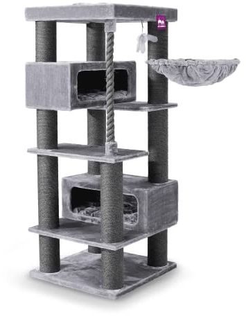 Petrebels Kratzbaum XXL Turnpike 190 cm, mit Dicke Ø 15 cm Stämme, Kratzbaum Grosse Katzen stabil, 76 x 76 x 190 cm, Farbe Grau