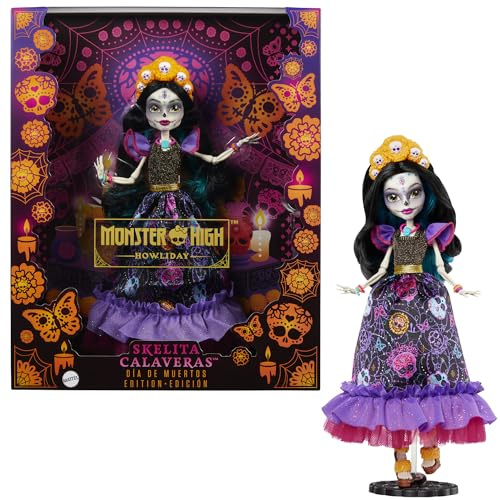 Monster High Poupée Skelita Calaveras Dia De Muertos à collectionner avec crâne en sucre traditionnel et détails de souci