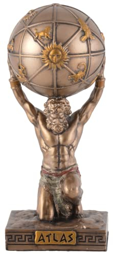Miniature Figurine Greek God Atlas - Made of Artificial Stone, Hand Painted with Bronze Colour by Veronese