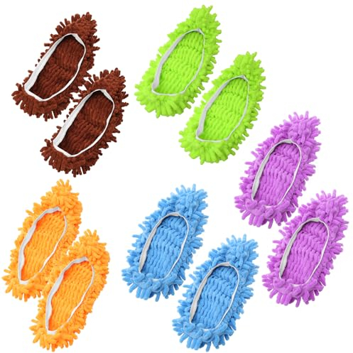 Juyibaao 5 paia di pantofole lavabili in microfibra riutilizzabili per la pulizia del pavimento, multicolore, Medium, multicolore, Medium