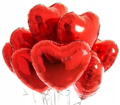 AJUNLKVDR 10 Ballon Coeur Rouge,Ballon Coeur Vin,Ballons à HéLium,Ballons en Aluminium,Ballons Rouges de Mariage,pour Anniversaire,Mariage,Douche de Bébé,Saint Valentin,Décoration Fête de Noël(Rouge)
