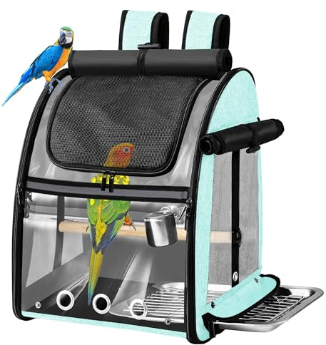 SUERTREE Bird Carrier Bag with Indestructible Stainless Steel Mesh, Bird Travel Cage with Stand, Easy to Clean Backpack for Parrot, Portable Bird Travel Bag, Green