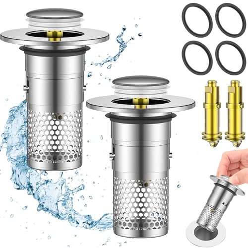 Drucilla 2 Stücke Abflussstopfen Waschbecken, 34-40mm Edelstahl Abflusssiebe aus Rostfreiem Beckenablauffilter, Universal Pop Up Abflussstopfen Waschbecken, Abflusssieb Waschbecken mit Haarsieb