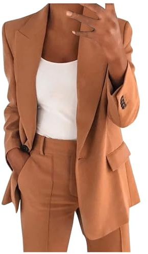 Conjunto elegante de traje de novia para mujer de 2 piezas | Conjunto de trajes de dos piezas de manga larga con blazer de botones y pantalones de cintura alta para trajes de negocios, oficina