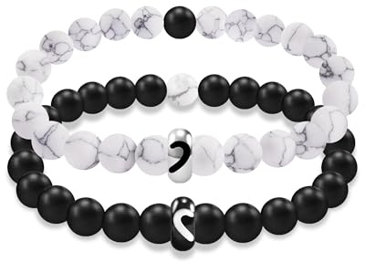 VGWON 2Pcs Bracelet Couple Distance, Cadeau Femme et Homme, Mariage et Anniversaire, Parfait comme Bracelet Amitié pour Célébrer l'Amour, Idéal Saint-Valentin Noël