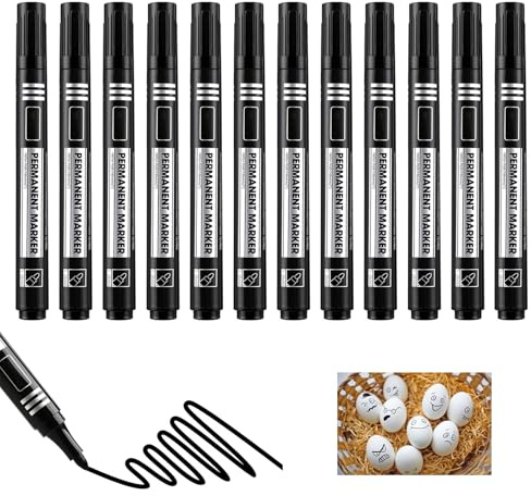 12 Piezas Rotulador Permanente Negro, Redonda Punta 1.5-3mm Marking 2001, Marcadores Resistente al Agua y de Secado Rápido, Rotuladores Indelebles para Cartón, Plástico, Vidrio, Madera y Metal