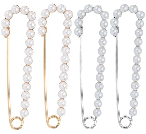 4 agujas de broche grandes, perlas de imperdible, alfiler de remolque, vestido de novia, imperdibles de seguridad, broche de perlas, broche de seguridad, collar para ropa, niñas, Navidad