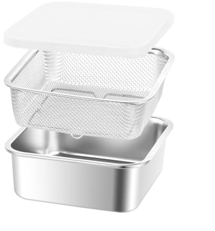 URPIZY Juego de 3 moldes de acero inoxidable con escurridor y tapa, pulido de espejo, inoxidable y apto para lavavajillas, para hornear, freír, servir y apilable (19 x 19 x 7,2 cm)