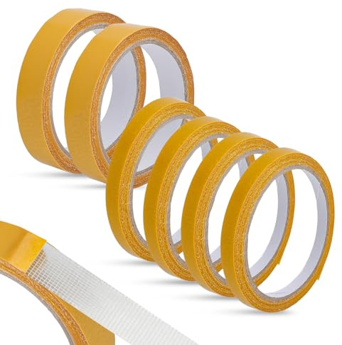 Nastro Biadesivo Tessuto Extra Forte, Set di 6 Rotoli (1cm×9m×4 + 2cm×9m×2), Nastro Doppio Adesivo per Tessuti, Nastro per Orlo Senza Cucire, per Tende, Pantaloni, Vestiti, Cucito, Bricolage