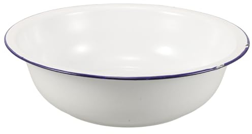 TOVINANNA Lavabo para Pediluvio Esmaltado Vintage 30 CM Borde Azul Bañera para Pies Multifuncional para Baño y Cuidado Personal Cubo Esmaltado para Remojar y Spa en Casa