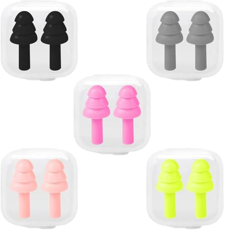 Funalix 5 pares de tapones de silicona para los oídos, reutilizables e impermeables para nadar, dormir, trabajar, lugares ruidosos