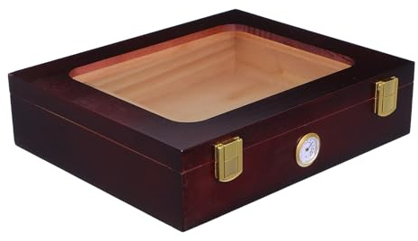 MAGICLULU Humidor de Madera con Higrómetro, Caja Humidor de Escritorio con Tapa Abatible y Ventana Transparente, Estuche Portátil para Cigarros, Control de Humedad para Viaje y Exhibición