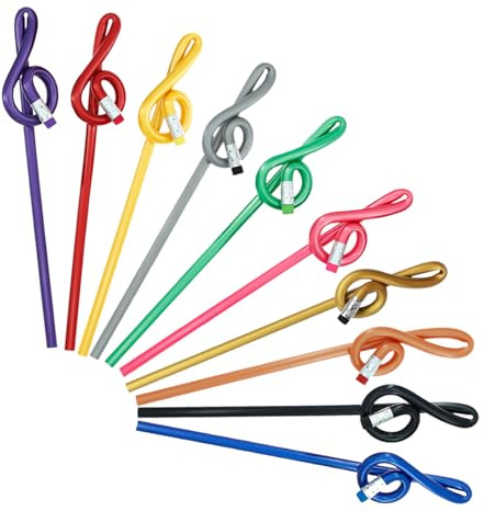 SOPOTUTU Set 10 Matite Colorate con Gomma a Forma di Chiave di Violino in Plastica Sicura, Strumenti di Scrittura Musicali per Studenti e Forniture Scolastiche Creative per Scuola