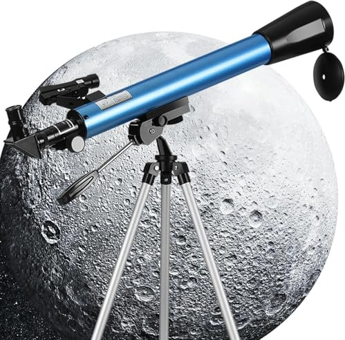 Télescope astronomique 50/600 mm, télescope réfracteur pour enfants et débutants avec viseur de point rouge, trépied, adaptateur de téléphone, 2 oculaires H12,5 mm et H20 mm