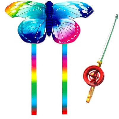 Dynamic Wing Kite, Handheld Fishing Rod Kites, Easy Fly Flapping Wing Toy, Angling Themed Beach Kite, Long Tail Outdoor Flying Toy for Kids Adults Beginners Family (Multicolour)