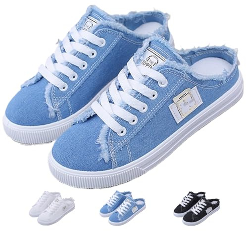 Mules en jean pour femme - Baskets à enfiler en toile pour femme - Confortables et décontractées - Sabots à bout fermé