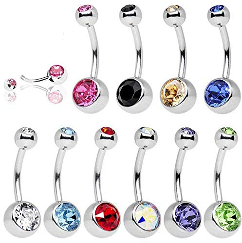 UWILD 10 Stück Nabelpiercing Titan Edelstahl Geschenkbox Bauchnabelpiercing Bauchnabel Piercing Kristall Glas Glänzende Schmuck Bogen-Diamant-Nabel-Ring-Bauch