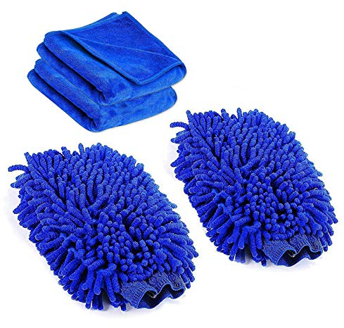 Amison - Coppia di guanti per lavaggio auto, in microfibra super morbida, include 2 panni per pulizia auto e casa