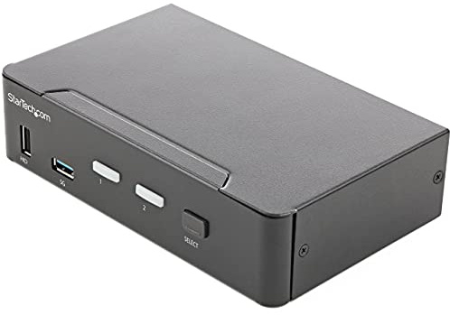 StarTech.com Switch Conmutador KVM de 2 Puertos HDMI 2.0 4K para 1 Monitor - Vídeo de 4K y 60Hz Ultra HD HDR - Hub Ladrón USB 3.0 de 2 Puertos y 4 Puertos USB 2.0 Audio HotKey - TAA (SV231HU34K6)