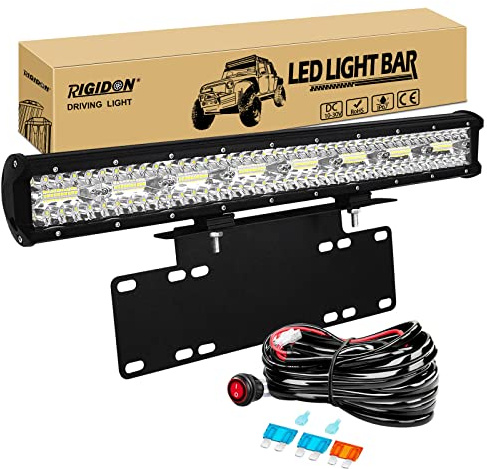 RIGIDON 23 Pouces 58 cm 480W Barre de LED 4x4 avec 12V Faisceau câblage kit | 37cm support de plaque d'immatriculation, aluminium, barre lumineuse, éclairage, pour offroad véhicules voiture camions 4x4