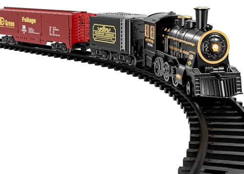 TEMI Steam Train Toy Set for Boys 3 4 5 6 7 Years, with Sounds & Light, Electric Classical Engine Locomotive for Kids, Rechargeable Model Train Kit for Christmas Tree, Cargo Car Railway Tracks