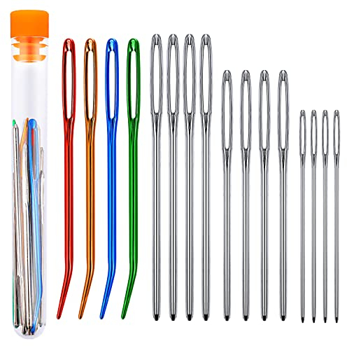 TIESOME 16 Pezzi Set di Aghi da Cucito, Set di Aghi a Grande Occhio, Ago da Rammendo in Acciaio Inossidabile Ferri da Maglia Ago da Lana per Progetti all'Uncinetto Cucito a Mano Artigianato in Pelle